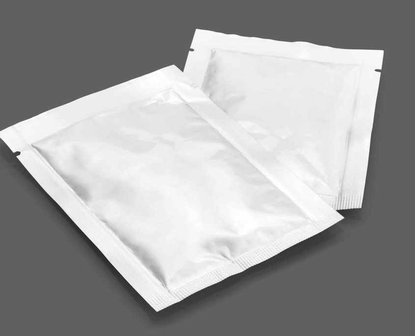 Food packaging white pouch sitting on table