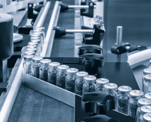Vials on a production line